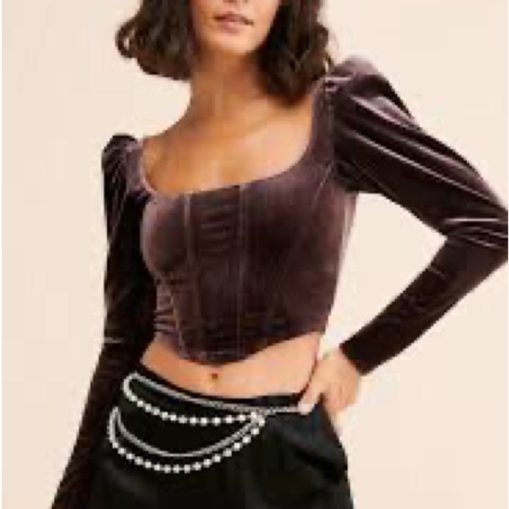 Astr Velvet Square Neck Blouse